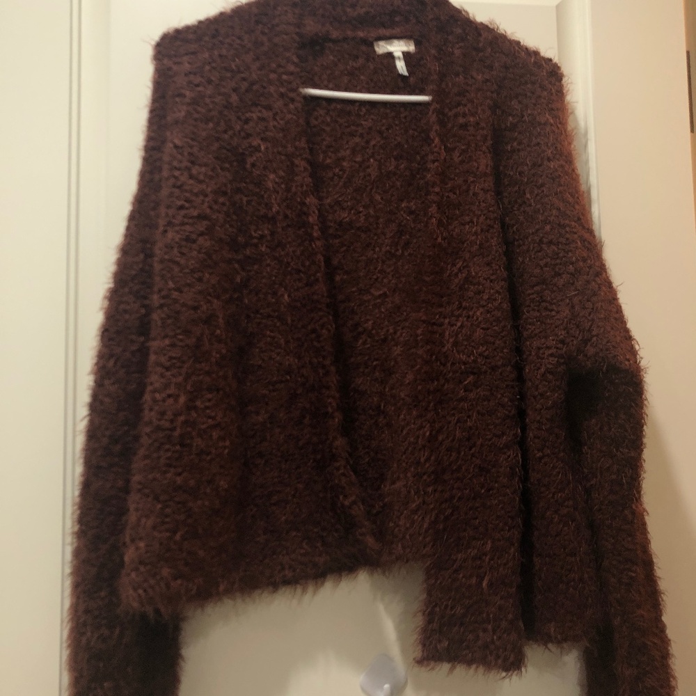Burgundy cardigan jersey knit sweater